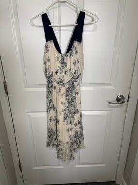 Jessica Simpson One-Shoulder Pleated Floral Dress in Cream and Black